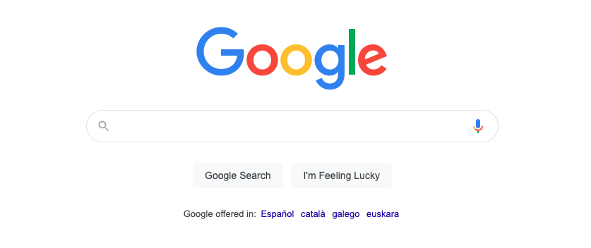 Google positioniert seine Sprachauswahl auf der Seite und bietet nur wenige Optionen.