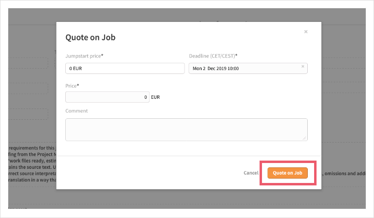 Screenshot of  LanguageWire Content Platform confirmation dialog